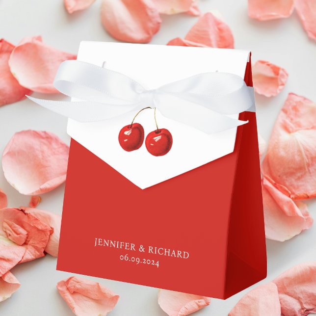 Simple Pretty Red Cherries Red And White Wedding Favour Box (Creator Uploaded)