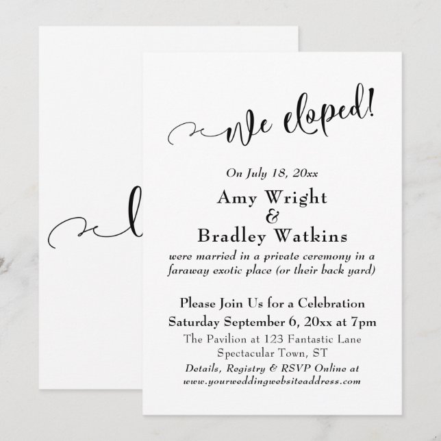 Simple Pretty Typography We Eloped Celebration Invitation (Front/Back)