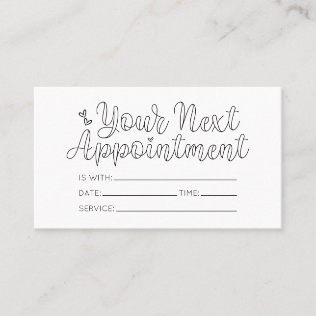 Simple Pretty White Hearts Typography Appointment Business Card (Front)