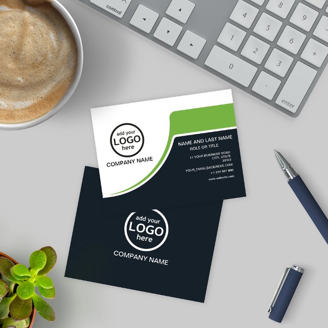 Simple Professional 2 colours add your logo Business Card (Creator Uploaded)