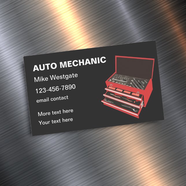 Simple Professional Auto Repair Mechanic Magnetic Business Card (Creator Uploaded)