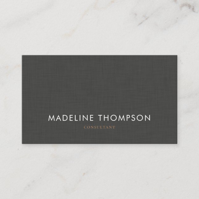 Simple Professional Black Grey Linen Business Card (Front)