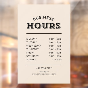 Simple Professional Black on Beige Business Hours