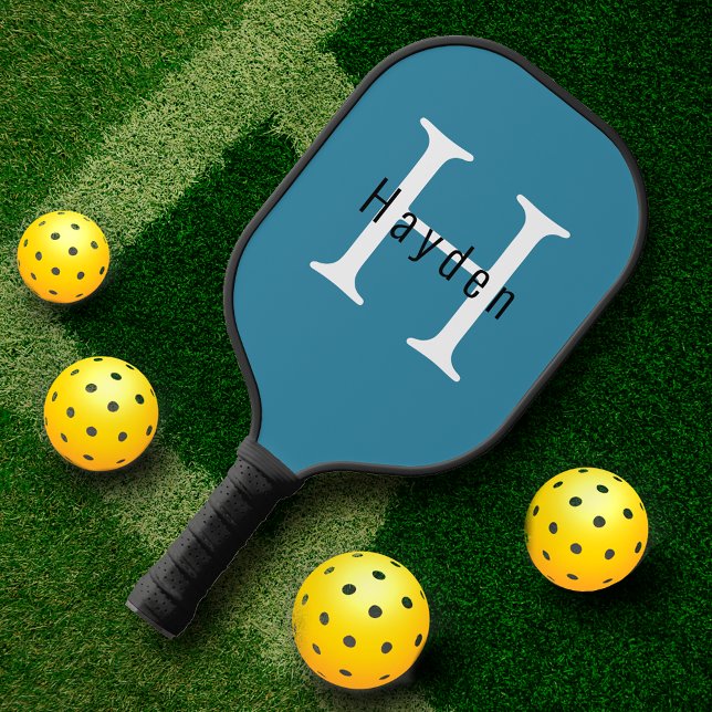 Simple Professional Blue Monogram Name + Intials Pickleball Paddle (Creator Uploaded)