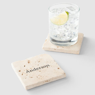 Simple Professional Business 4" x 4" Travertine Stone Coaster