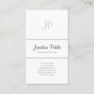 Simple Professional Elegant Monogram White Modern Business Card