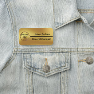 Simple Professional Faux Gold Name & Title Pin On Tag