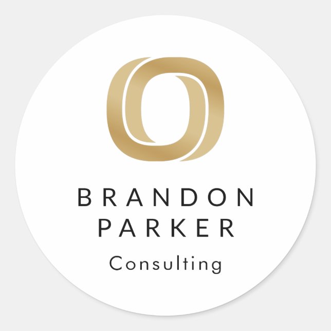 Simple Professional Gold Logo on Black  Classic Round Sticker (Front)