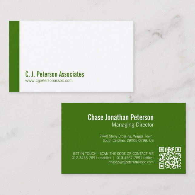 Simple professional green QR code Business Card (Front/Back)