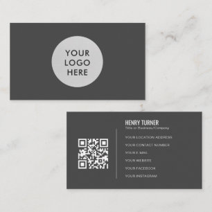 Simple Professional Grey Logo QR Code Company Business Card