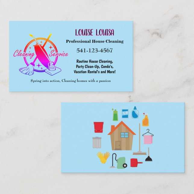 Simple Professional House Cleaning Business Cards (Front/Back)