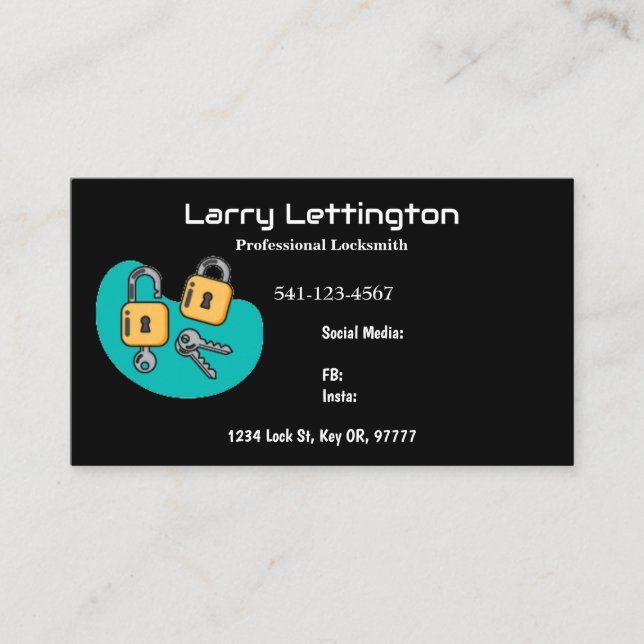 Simple Professional Locksmith Business Cards (Front)