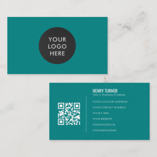 Simple Professional Logo QR Code Teal Company Business Card