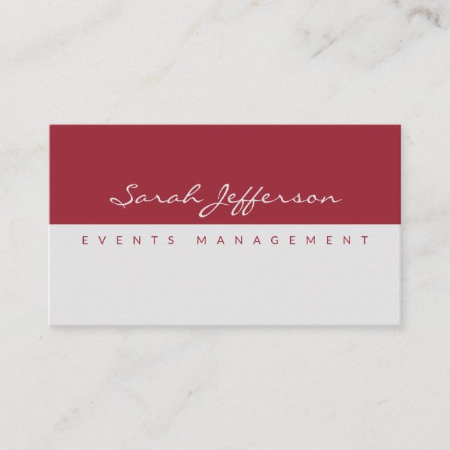 Simple Professional Minimalist Deep Red Grey Business Card (Front)