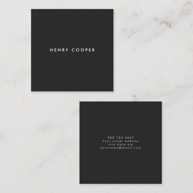 Simple Professional Modern Black Square Business Card (Front/Back)