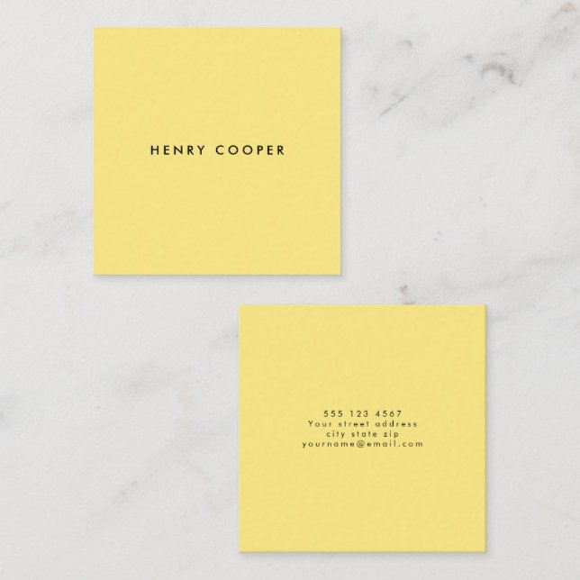 Simple Professional Modern Yellow Square Business Card (Front/Back)