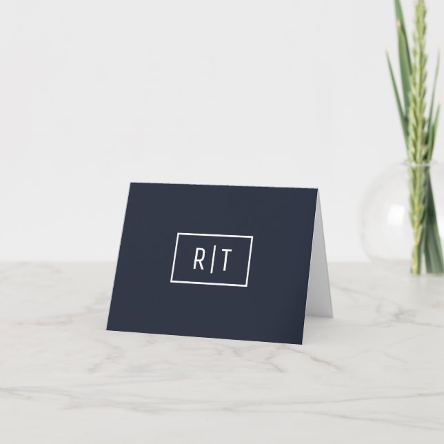 Simple Professional Monogram Navy White Border Note Card (Front)