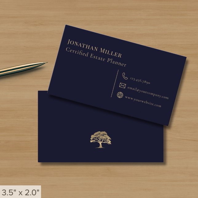 Simple Professional Navy Blue Gold Business Card (Creator Uploaded)