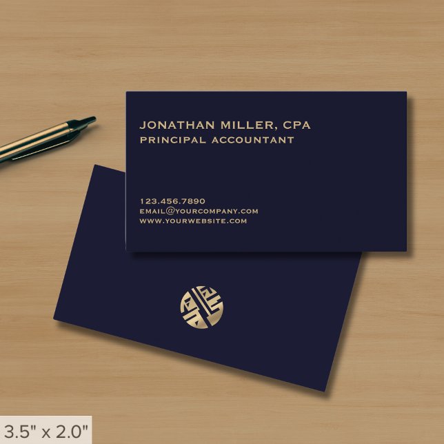 Simple Professional Navy Blue Gold Business Card (Creator Uploaded)