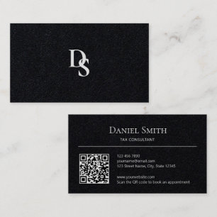 Simple Professional on Black Paper with QR Code Business Card