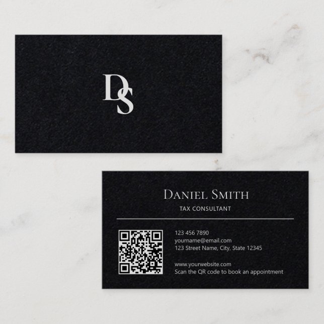 Simple Professional on Black Paper with QR Code Business Card (Front/Back)