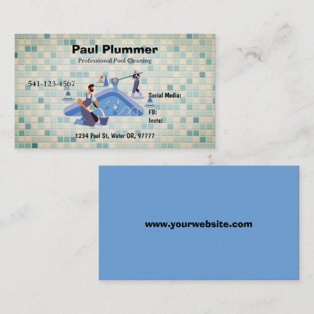 Simple Professional Pool Cleaning Business Cards (Front/Back)