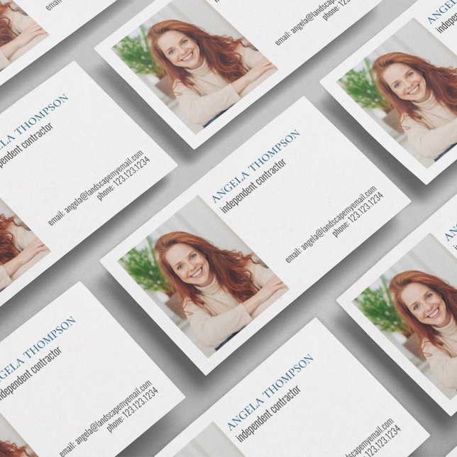 Simple Professional QR Code Photo Blue Business Card (Simple business card with photo and QR Code. )