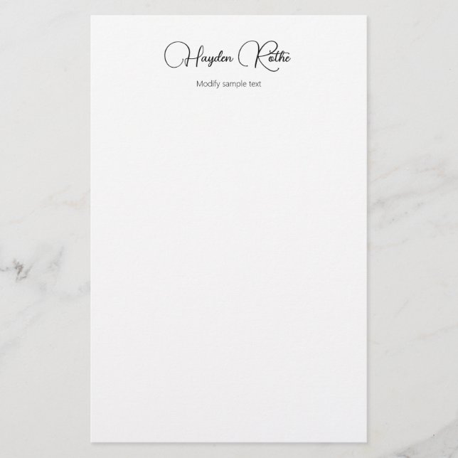 Simple Professional Signature Script White Station Stationery (Front)