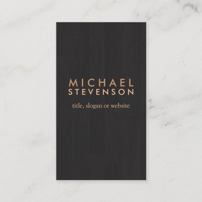 Simple Professional Wood Grain Look Black Business Card (Front)