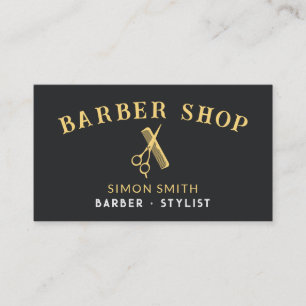 Simple professsional Barber Gold effect Business Card