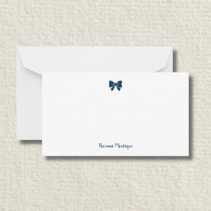 Simple Prussian Blue Bow Handwritten Name  Card