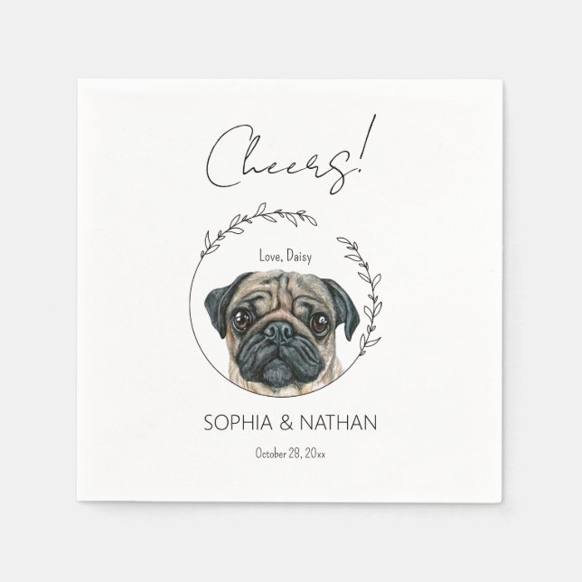 Simple Pug Dog Wedding Cocktail Napkins (Front)