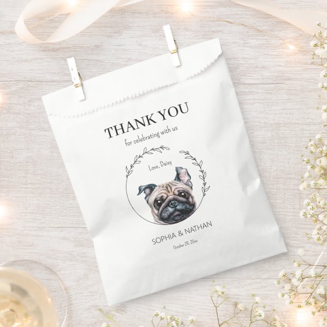 Simple Pug Wedding Thank You Favour Bag (Clipped)