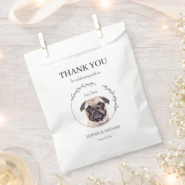 Simple Pug Wedding Thank You Favour Bag (Clipped)