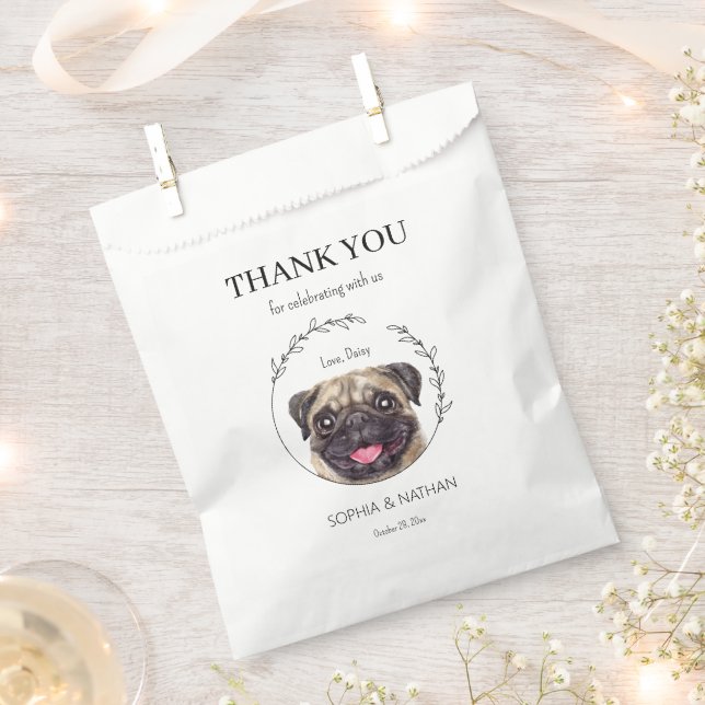 Simple Pug Wedding Thank You Favour Bag (Clipped)
