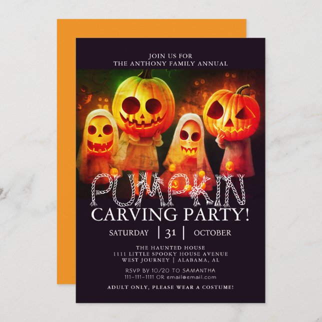 Simple Pumpkin Carving Party Halloween Spooky  Inv Invitation (Front/Back)
