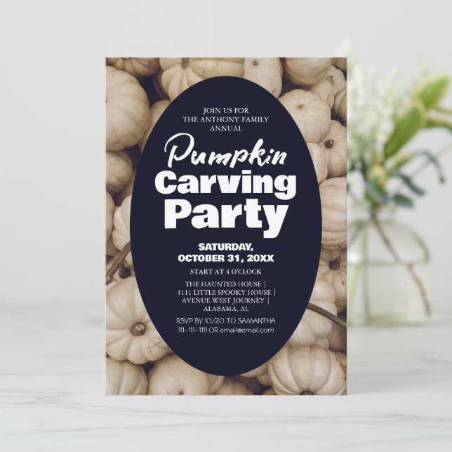 Simple Pumpkin Carving Party Halloween Spooky  Invitation (Standing Front)