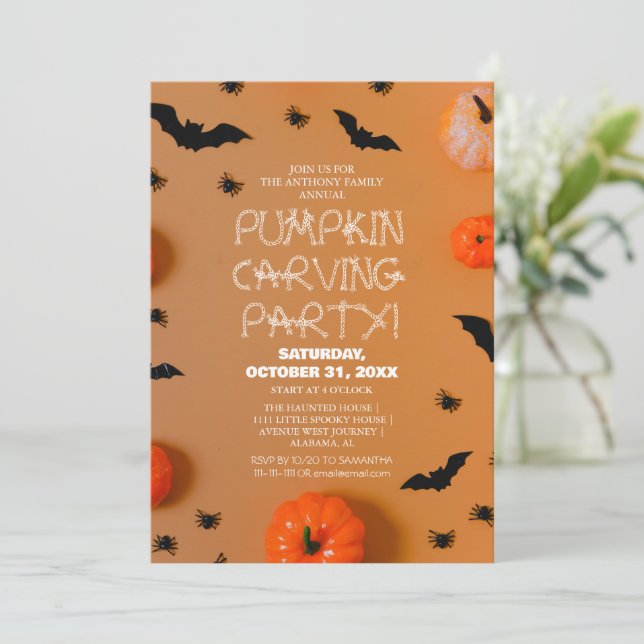 Simple Pumpkin Carving Party Halloween Spooky  Invitation (Standing Front)
