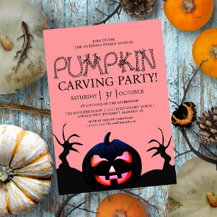 Simple Pumpkin Carving Party Halloween Spooky Invitation