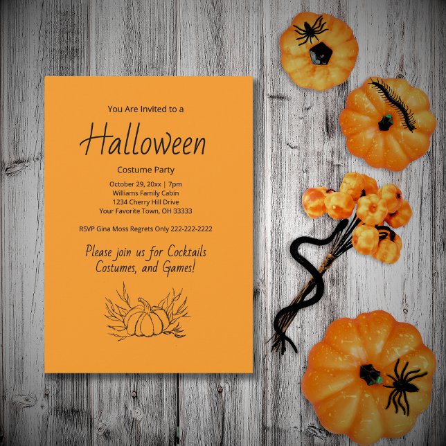 Simple Pumpkin Orange Halloween Costume Party  Invitation (Creator Uploaded)