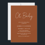Simple Pumpkin Rustic Script Elegant Baby Shower Invitation<br><div class="desc">Modern pumpkin coloured baby shower invitation featuring a simple design with "Oh Baby" in a rustic style script typography.  This elegant gender neutral invitation with a minimalist layout is great for a fall / Halloween baby shower whether you are having a boy or a girl.</div>