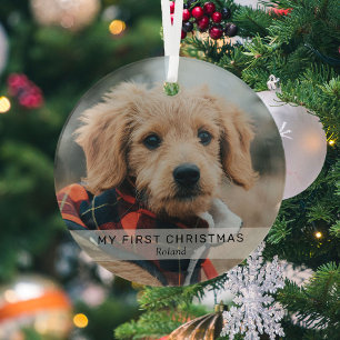 Simple Puppy 'My First Christmas' Photo Keepsake  Glass Tree Decoration