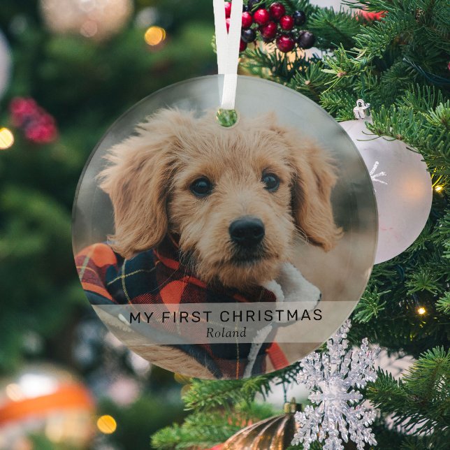 Simple Puppy 'My First Christmas' Photo Keepsake  Glass Tree Decoration (Creator Uploaded)