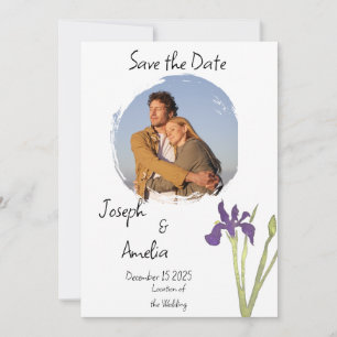 Simple Purple and Gold Photo Wedding Save the Date Invitation