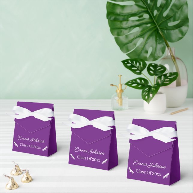 Simple Purple And White Customised Graduation Favour Box (Multiple)