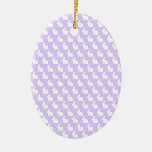 Simple Purple and White Easter Bunny Ceramic Tree Decoration (Front)