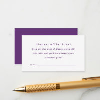 Simple purple baby shower diaper raffle ticket