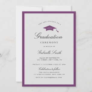 Simple purple border grad ceremony invitation