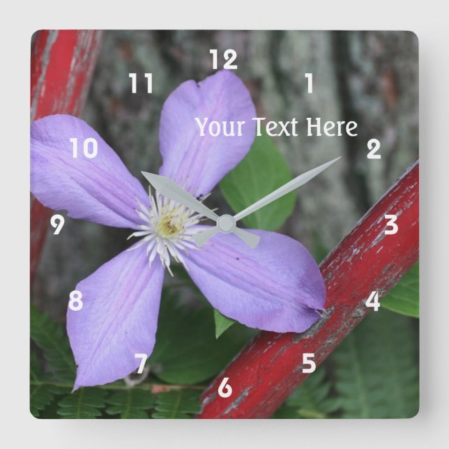 Simple Purple Clematis Flower Square Wall Clock (Front)