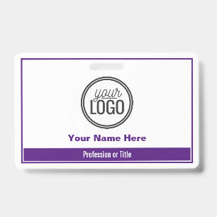 Simple Purple Colour Block Professional Name Tag ID Badge